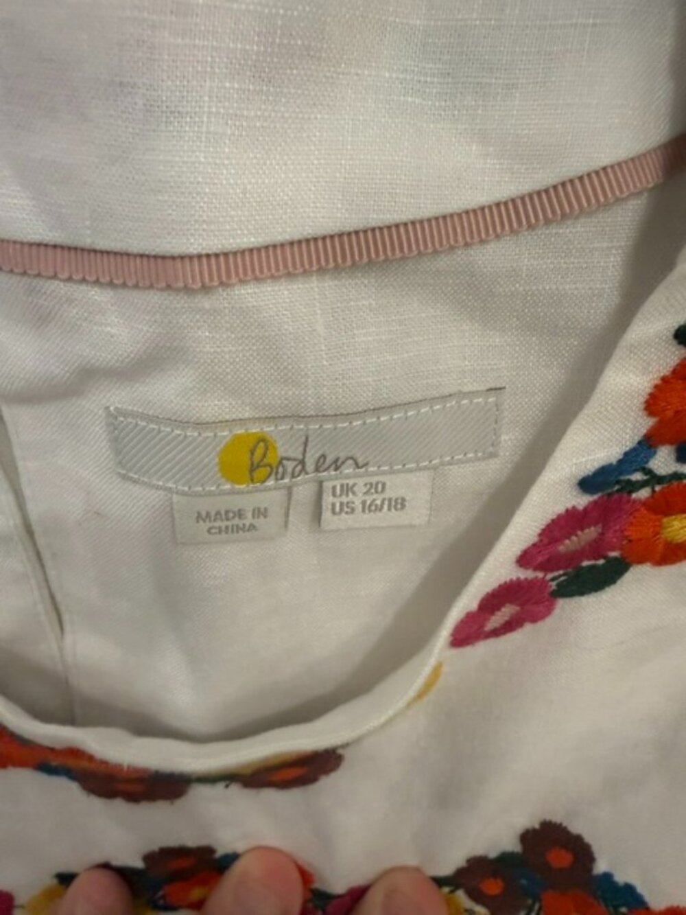 Boden White Multi-Color Floral Embroidered Puff Sleeve Linen Blouse - Picture 5 of 6